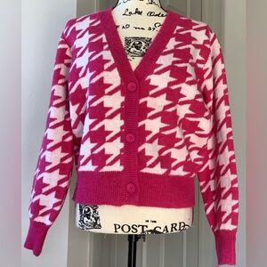 Miracle Pink and White Houndstooth Cardigan